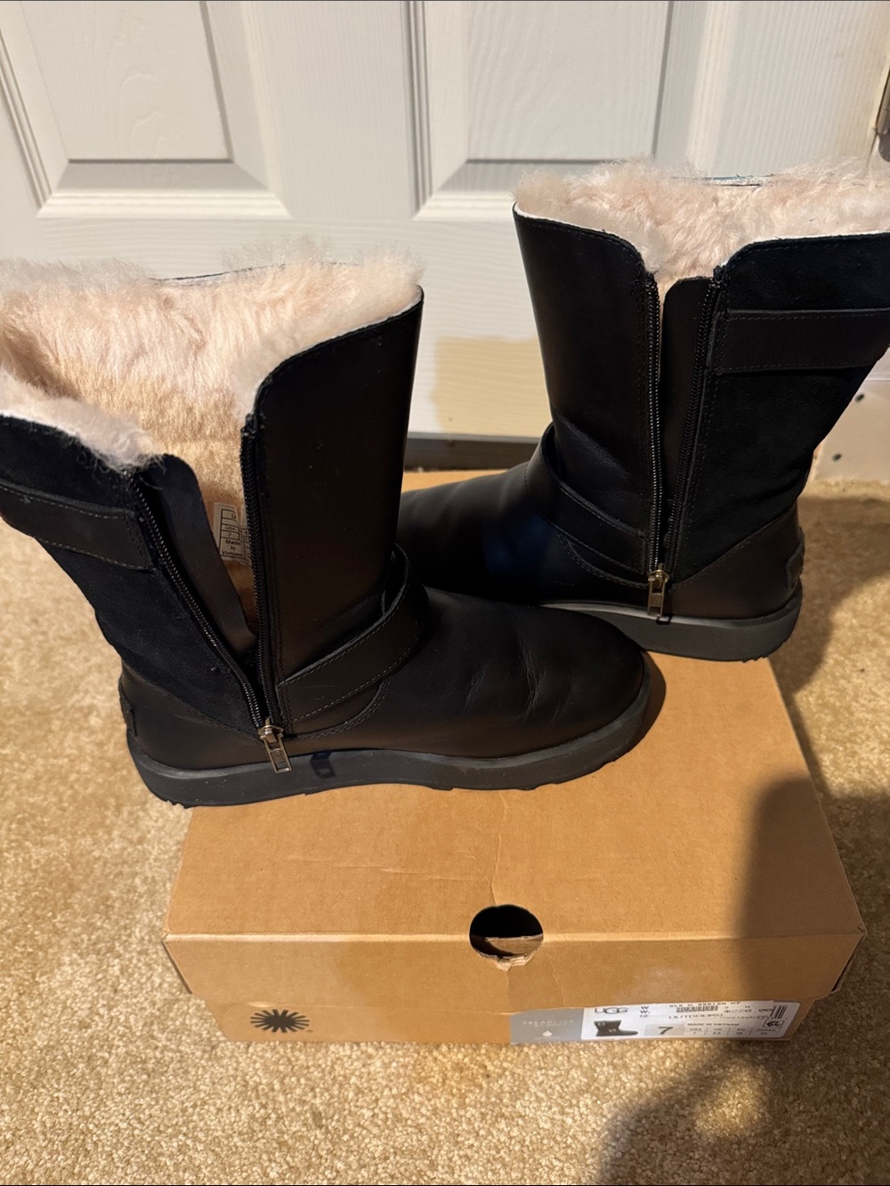 UGG Black Leather Mid-Calf Buckle Boots - Picture 7 of 8